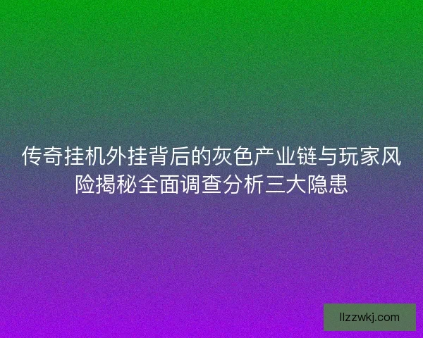传奇挂机外挂背后的灰色产业链与玩家风险揭秘全面调查分析三大隐患